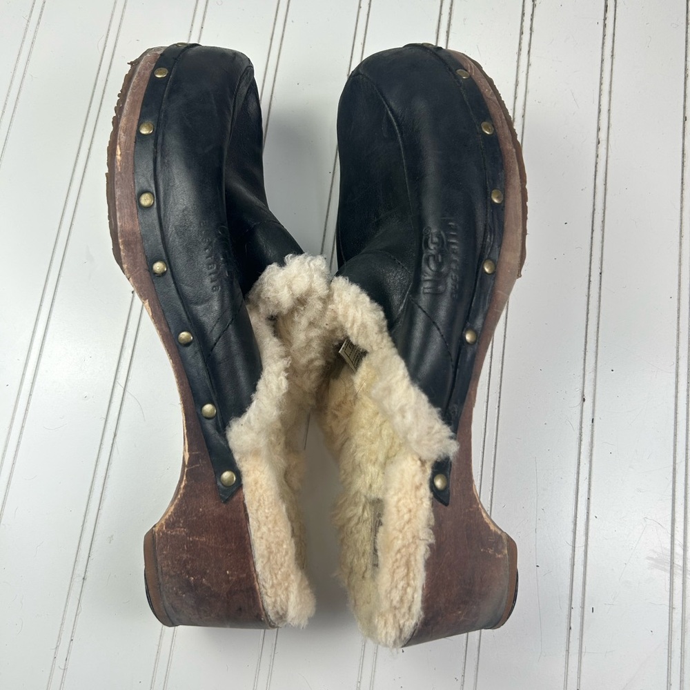 UGG VINTAGE Australia Kalie Sheepskin Studded Wooden Clogs Women’s Size 12 - Picture 7 of 9
